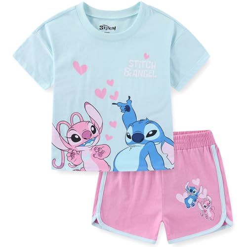Disney Lilo & Stitch Angel Girls Short Sleeve T-Shirt and Shorts Set for Big Kids
