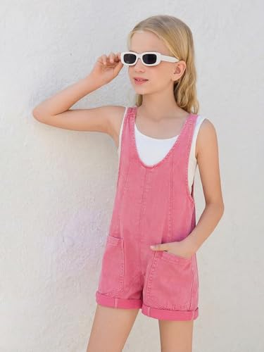 Image of Haloumoning Girls Denim Overall Shorts Kids Summer Adjustable Straps Jumpsuits Jeans Shortalls 5-14 Years