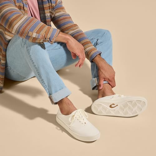 Image of OluKai Tradewind Men's Everyday Sneaker, Lightweight Canvas & Classic Lace-Up Design, All-Day Comfort & Support, Off White /Off White, 8