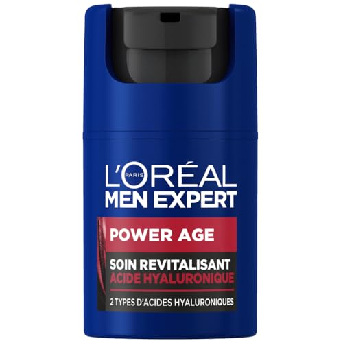 L'Oréal Men Expert - Soin Visage Revitalisant & Anti-Âge pour Homme - À l'Acide Hyaluronique - Pour Tous Types de Peaux - Power Age - 50 ml