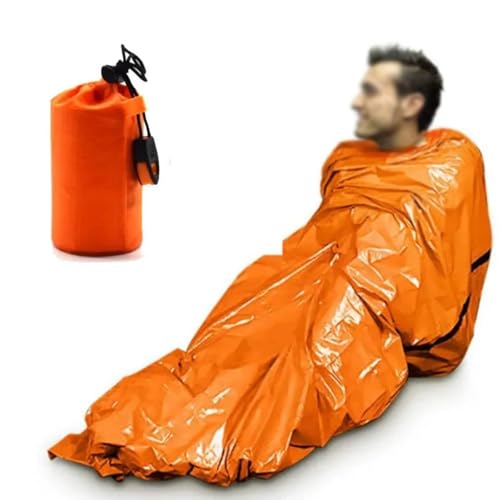 Saco de Dormir de Emergência Mylar Ultra Impermeável, 200x90cm, 140g, Laranja, com Bolsa de Transporte