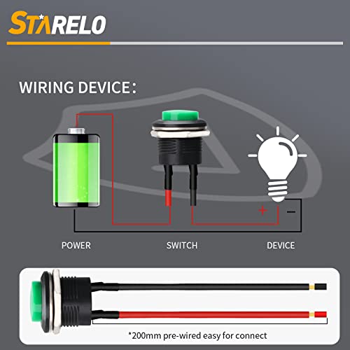 Starelo 10Pcs 16Mm Round Momentary Push Button Switch Spst 3A Ac250V/6A Ac125V 2Pin 1No With Pre-Soldered Wires R13-507 (Two Each Of Red, Green, Blue, Black And Yellow). #TOP4