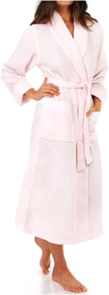 KayAnna Women's S01156 Waffle Shawl Collar Spa Robe, Lotus Pink,White, S,M,L,XL