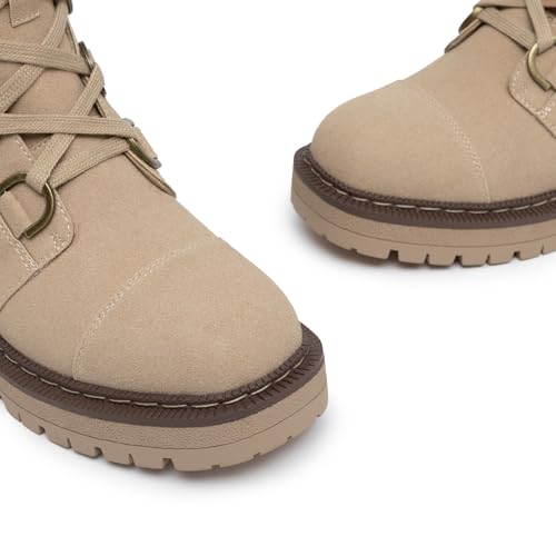 Athlefit Women's Combat Ankle Boots Platform Chunky Low Heel Boots Fashion Lug Sole Lace Up Taupe Booties Size 10 — view 5