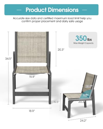 Image of Ciokea HDPE Outdoor Dining Chair of 2, Patio Stackable Porch Chairs, Grey