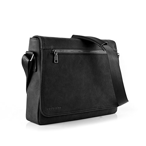Cadorabo u0096 Laptop/Tablet Tasche für 13'' Zoll Notebooks aus Kunstleder mit Fächern, Gurt und Tabletfach u0096 Notebook Umhängetasche Aktentasche Tragetasche Computertasche in Mangan SCHWARZ