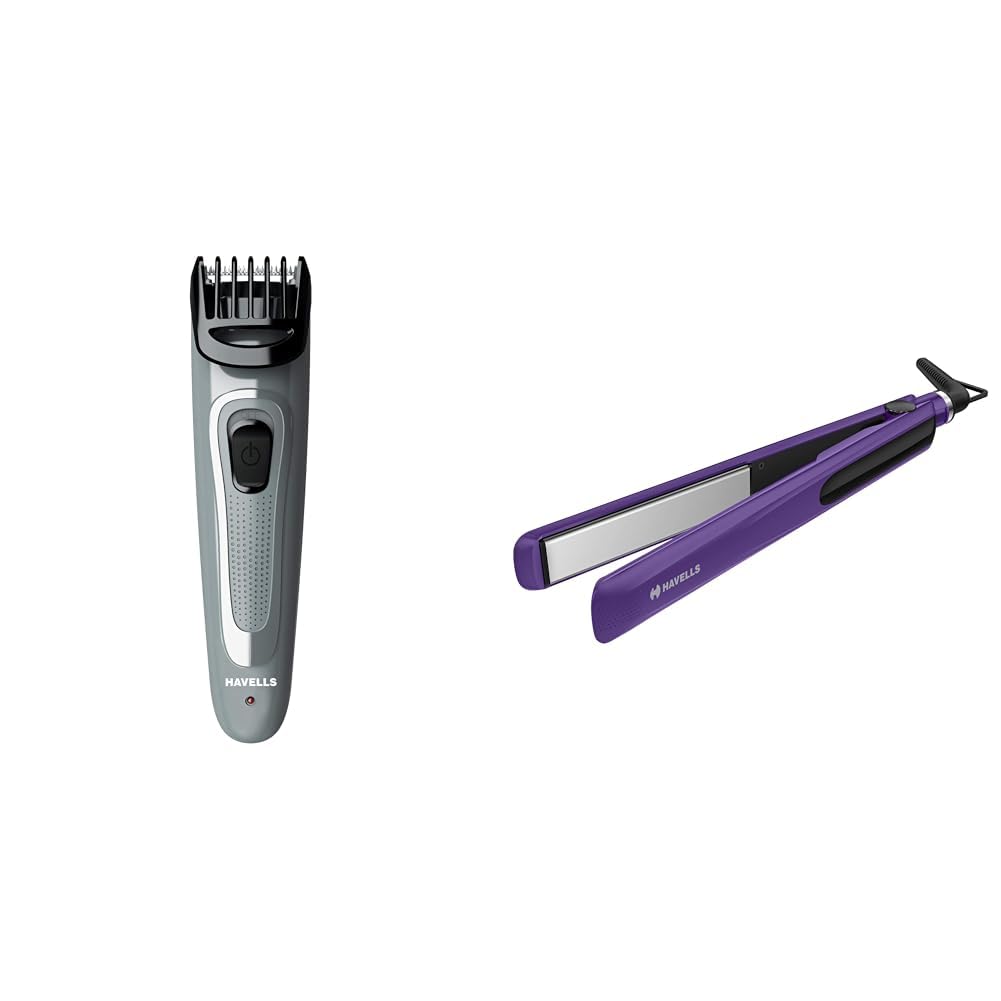 Havells Men Bt5100C Rechargeable Beard Trimmer With Hypoallergenic Blades(Grey) & Havells Hs4101 Ceramic Plates Fast Heat Up Hair Straightener, Straightens & Curls, (Purple)-image-1