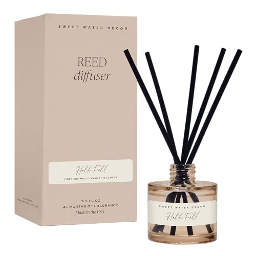 Sweet Water Decor Hello Fall Reed Diffuser, Cozy Autumn Home Scent with Apple Cider...