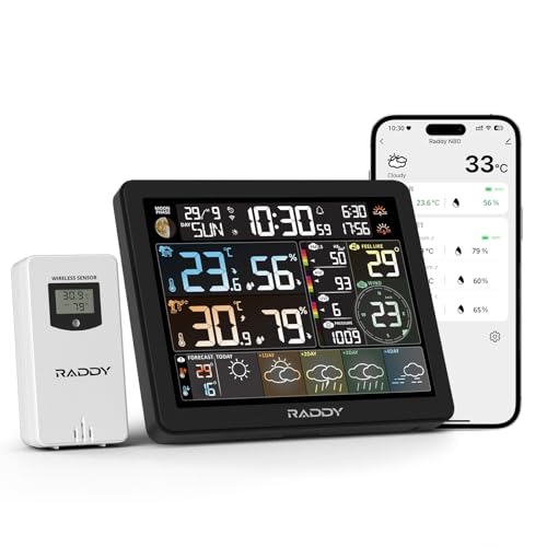 Raddy N80 WiFi Weather Station with Tuya APP, 8" Display, Indoor ...
