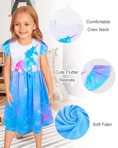 PASHOP Doll and Girl Matching Nightgown Flutter Sleeve Unicorn Princess Pajamas Night Dress for Girls and 18" Doll Clothes3