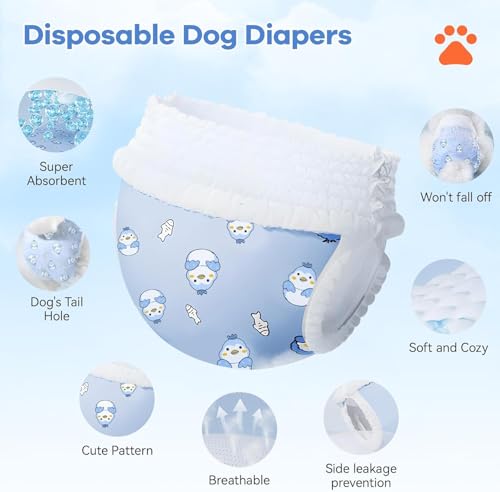 Image of Disposable Dog Diapers Count Absorbent Soft Puppy Doggie Diapers for Female Dogs with Stretchy Waist Puppy Diaper in Heat Period Excitable Urination (M 30PCS)