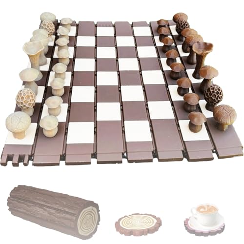 Younixo Magnetic Forest Mushrooms Chess, Forest Chess Set, Log and Mushroom Chess Board Game with Acorn Piece Checkers, Magnetic Chess Game, 3D Printed Portable Chess Sets for Adults