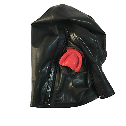 Full Cover Latex Hood Rubber Mask With Red Gag Eyes Open Mesh Hole Club Wear Cosplay Halloween (M) #TOP3