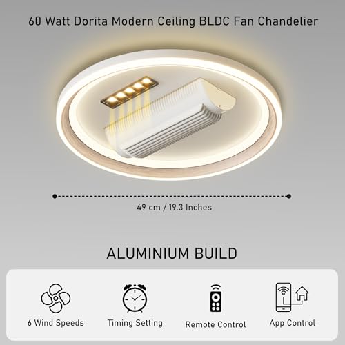 Image of Smartway 60 Watt Round Dorita Modern Ceiling Fan Chandelier BLDC Noiseless Motor + Auto Rotatable Blower Fan 3 Color Mode (Warm, Cold & Natural White) Stabilizing Dimming with Remote & App Control