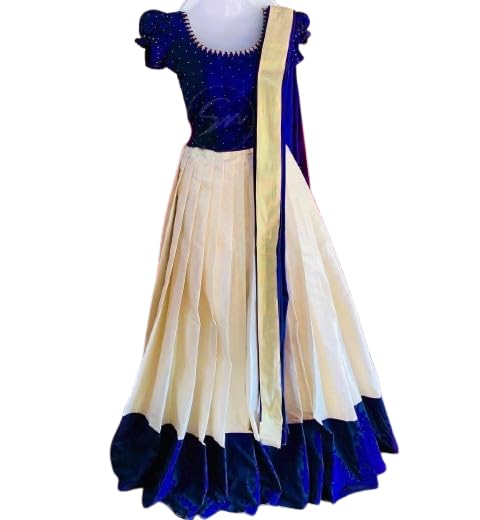 Gold Silver Tissue Dhavani Set with Handwork | Traditional South Indian Pavadai Dhavani-image-47