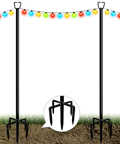Queension 10FT Plug Floor String Light Poles for Outdoor String Lights for Garden, Backyard, Patio Lighting Stand for Parties, Bistro & Weddings, 2 Pack