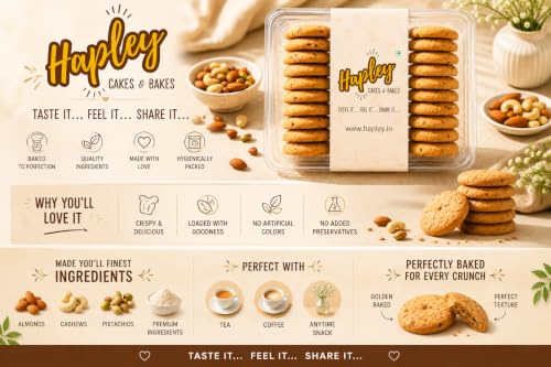 Image of Hapley Assorted Dry Fruit Cookies 300g, No Palm Oil, Wholesome Crunchy Cookies with Real Dry Fruit Goodness