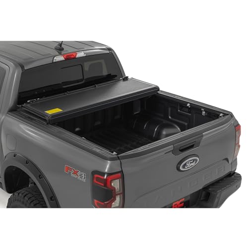 Image of Rough Country Hard Tri-Fold Tonneau Cover for Ford Ranger (2019-2023) - Low-Profile Aluminum Truck Bed Cover, Fits 5' Bed (61 inch)