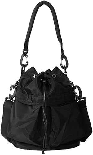 Bolso bandolera de nailon con cordón para mujer, bolso de hombro estilo hobo casual