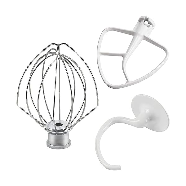 Kitchen Mixers Aid Attachments Including K45DH Coated C-Dough Hook&K45B Coated Flat Beater&K45WW Wire Whip 3 Set Compatible for 4.5 QT Tilt-Head Stand Mixer By MIFLUS