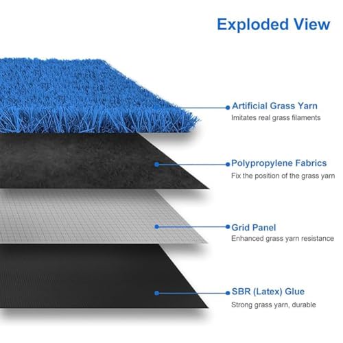 Artificial Grass Lawn Turf, 3cm Thick Fake Grass Mat Rug, Indoor Outdoor Garden Lawn Landscape with Drain Holes, Cuttable (Color : Blue, Size : 24x59IN)