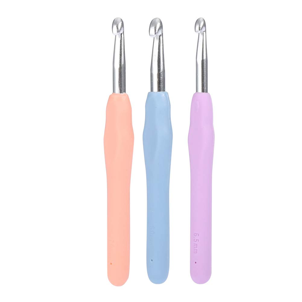 Heepdd As Shown Ergonomic Crochet Hooks Set, Soft Tpr Handle Lightweight Aluminium Needles For Arthritic Hands, 6.5Mm 7.0Mm 8.0Mm, Ideal For Knitting Crafts Sewing Projects