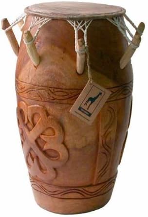 Africa Heartwood Project Hand-carved African Kpanlogo Peg Drum from Ghana with Calf Skin Drum Head - 10"x24"