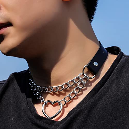Manfnee PU Leder Choker Punk Emo Herz Anhänger Kette Choker Halsband Halskette für Frauen verstellbar