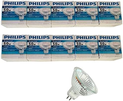 Philips Halogen Light Bulbs, Landscape Indoor Outdoor Flood, Dimmable 50w Mr16 12v 2 Pin Gu5.3 Base - 10 Packs Bundle with Osram Halogen 50w - 1 Pack