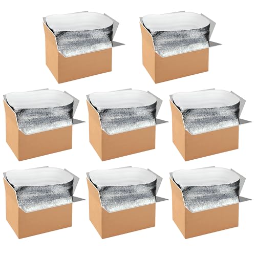YSSOA 8 Pack Insulated Shipping Boxes with Aluminum Foil Liner,Thermal Insulation Cold Pack Shipping Boxes for Frozen, Reusable Styrofoam Cooler Box, Small Mailing Box, 12''x10''x7''