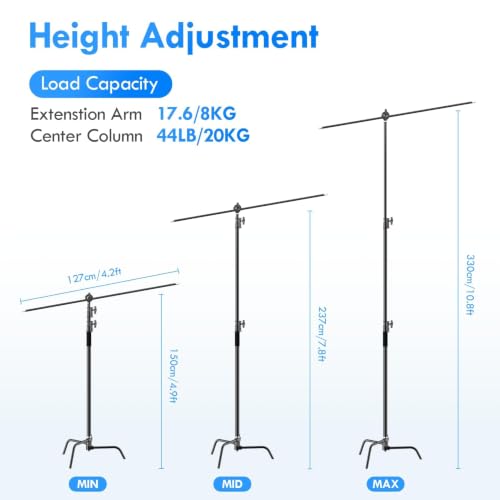Image of EMART 10ft Heavy Duty C Stand with Boom Arm 100% Stainless Steel-Black