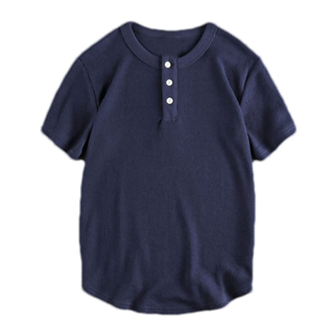 Vogrtcc Maglietta da uomo con colletto Henry manica corta Casual Top allentato, Blu reale, L