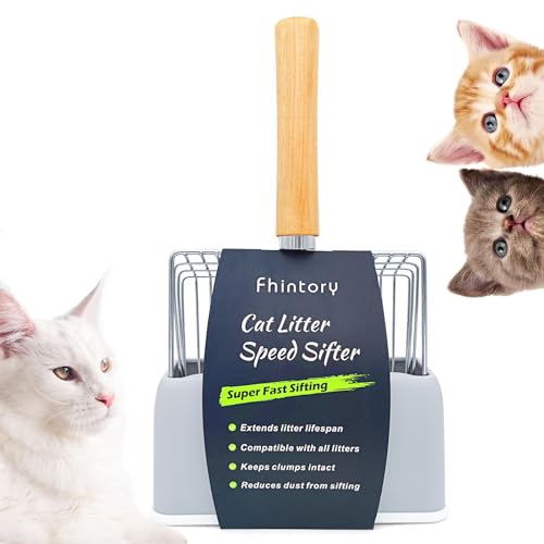 Pelle Litiere Chat Metal, Pelle à Litière pour Chat Pour Chat Avec Support, Pelle à Chat en Métal 7mm, Pelle à Litière avec Manche en Bois pour Le Nettoyage des Animaux Domestiques, Chiens, (Gris)