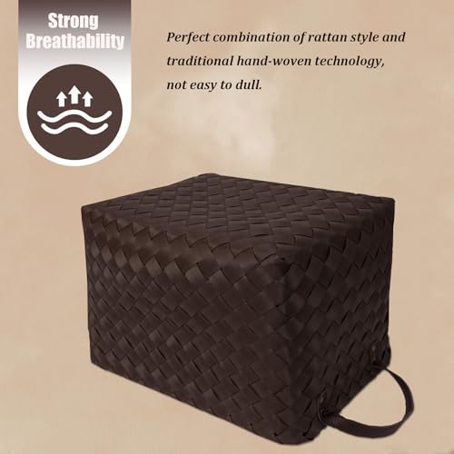 Image of Handwoven Clothes Basket Laundry Hampers Large Wicker Storage Baskets for Shelves Blankets Closet Storage Bins Car Bedroom Bathroom Organizers and Storage Bath (Pack of 4, Espresso color)