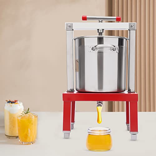 RABEEXP 13L Manual Fruit Honey Presser Beeswax Extractor Beekeeping Machine and Cider, Wine, Grape, Apple Press Extractor for Wine Juice Making with Keg & Stainless Steel Strainer (Stand H: 20.5-25cm)