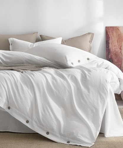 Image of JELLYMONI 100% Washed Cotton Duvet Cover Full (White, 80 inchx90 inch) | JELLYMONI