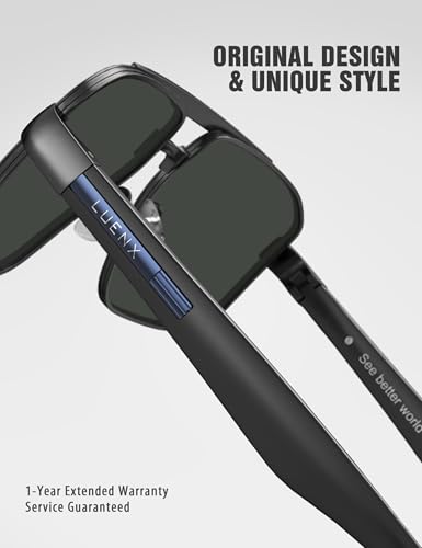 Image of Luenx Aviator Sunglasses Polarized Men Women Square UV400 Driving | Big Head Fit,Polygon Shades,Lightweight,Adjustable Nose Pads,Anti-slip,Impact-resistant,Scratch-Resistant,Gift-Ready Set