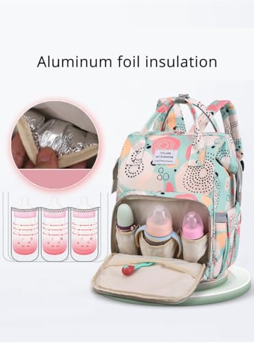 حقيبة ظهر للأمهات لمستلزمات الأطفال، نمط دوائر ملونة، بطانة عازلة من رقائق الألومنيوم، سعة كبيرة مع جيوب منظمة (اسود)