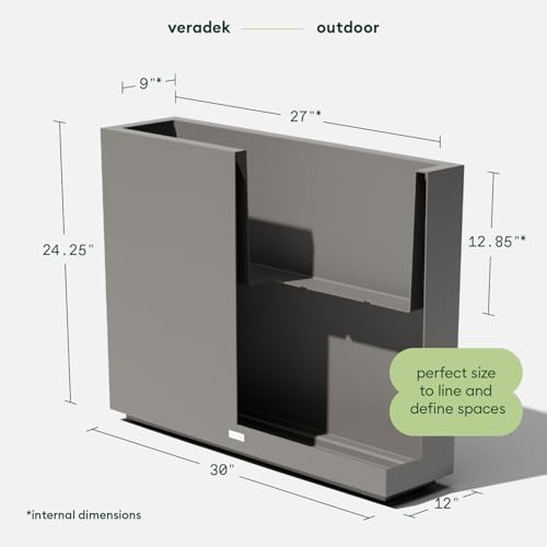 Image of Veradek Block Series Span Plastic Planter - Tall Rectangular Planter for Indoor or Outdoor Patio /Porch, Gray, 24.25 in Height, 12 in Width, 30 in Length