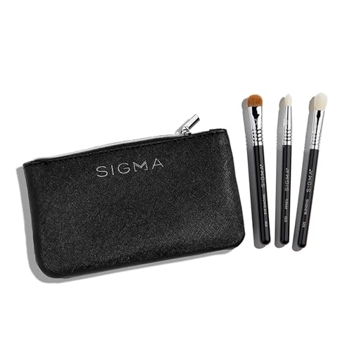 Sigma Beauty Glam 'N Glow Lot de 3 mini pinceaux pour yeux, ombrer, doubler et estomper, trousse noire élégante (4 pièces)