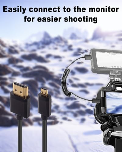 Image of Duttek 4K Micro HDMI to HDMI Coiled Cable 8FT /2.5M, Extreme Slim /Thin Micro HDMI Male to HDMI Male Coiled Cable for 1080P, 4K, 3D, and Audio Return Channel