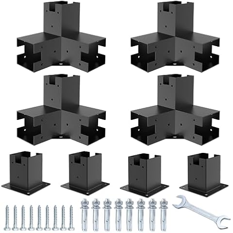 Likeem Pergola Kit,12 Gauge Heavy Duty 6x6 pergola Brackets DIY Elevated Wood Stand kit Includes 4 Bracket Shoulders 4 Boots for 6x6 (Actual: 5.5x5.5 Inch) Lumber Pergola Gazebo Cover