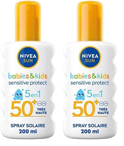 NIVEA SUN Kids Spray solaire Protect & Play Sensitive FPS 50+ (1x200 ml), protection anti UV sans...