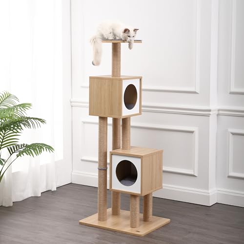 Árbol para gatos minimalista de 3 niveles de yute 56 pulgadas miniatura 2