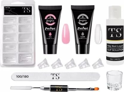 COLOR SPLASH | Acrylic Gel Poly Nail Gel Nail Extension Set With Top & Base Coat Nail Art Combo (Transperant)