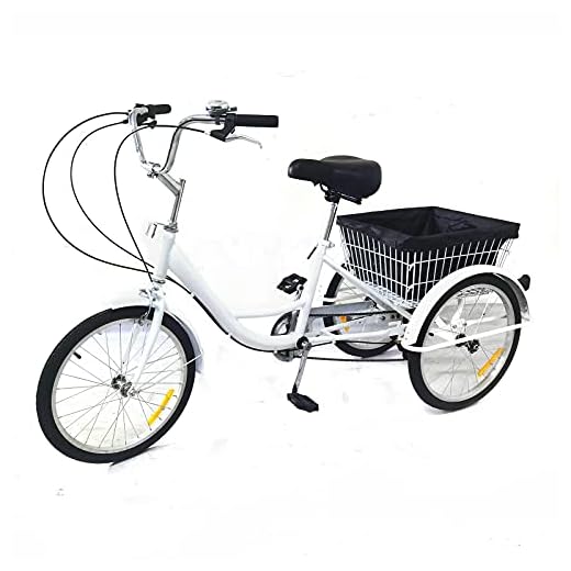 Vélo 3 roues avec panier tricycle 20" 8 vitesses Trike Cruise pour adulte avec 3 roues et grand panier pour adultes, personnes âgées, filles, garçons, hommes et femmes