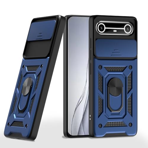 Image of Pikkme Back Cover for Tecno Pova Slim 5G | 360 Protection Case | Sliding Camera Shield Cover & Ring Holder Stand D10 Tough Armor Bumper Case (Blue)