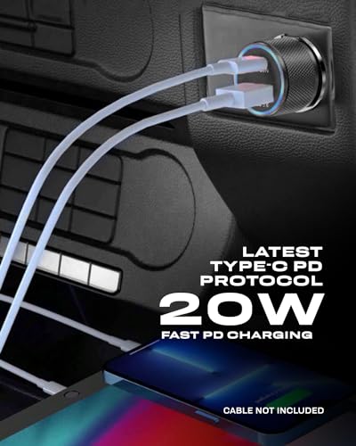 Image of Ferrari Car Charger [Official Licensed] by CG Mobile | USB Type-C Car Charger 38W, Printed Shield Logo QC 3.0 Dual Port Fast for iPhone 17 /16 /15 /14 /13 Series, Galaxy S26 /S25 /S24 /S23 Series - Black