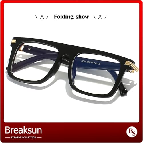 Image of Breaksun Fashion Square Glasses for Women Men Non Prescription Clear Lens Eyeglasses (Bright black /Gold)
