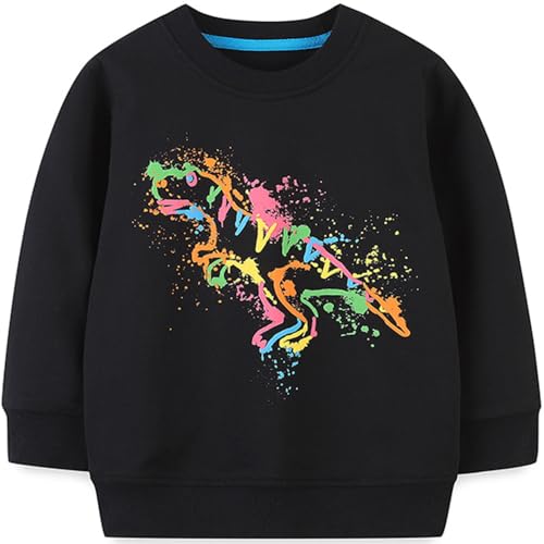 Image of Popshion Toddler Boys Sweatshirts Dinosaur Long Sleeve Pullover Crewneck Shirts Cartoon Tee Sport Tops for Kids 1-8T
